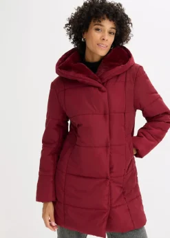 bonprix Jacken & Mäntel|Nachhaltigere Materialien^Steppjacke mit Fellimitatbesatz rubinrot