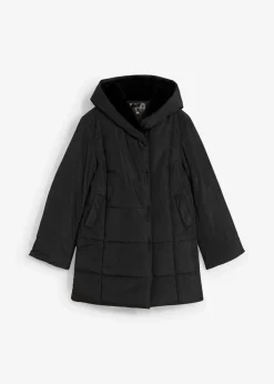 bonprix Bekleidung·Hosen|Nachhaltigere Materialien^Steppjacke mit Fellimitatbesatz schwarz