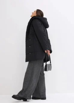 bonprix Bekleidung·Hosen|Nachhaltigere Materialien^Steppjacke mit Fellimitatbesatz schwarz