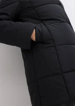 bonprix Bekleidung·Hosen|Nachhaltigere Materialien^Steppjacke mit Fellimitatbesatz schwarz