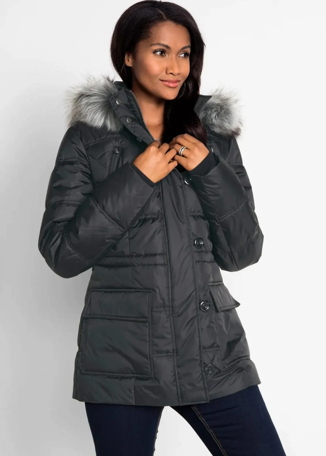 bonprix Bekleidung·Hosen|Jacken & Mäntel^Steppjacke mit Kapuze schwarz