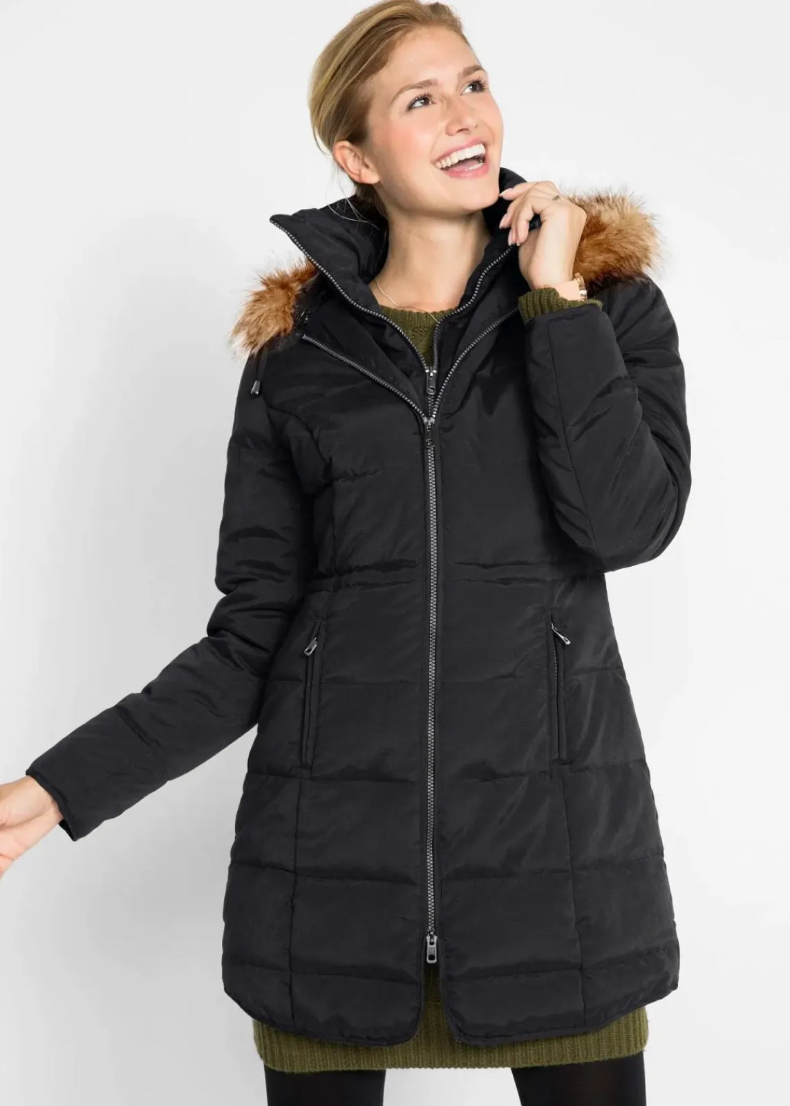 bonprix Bekleidung·Hosen|Jacken & Mäntel^Steppjacke mit Kapuze, gefüttert schwarz