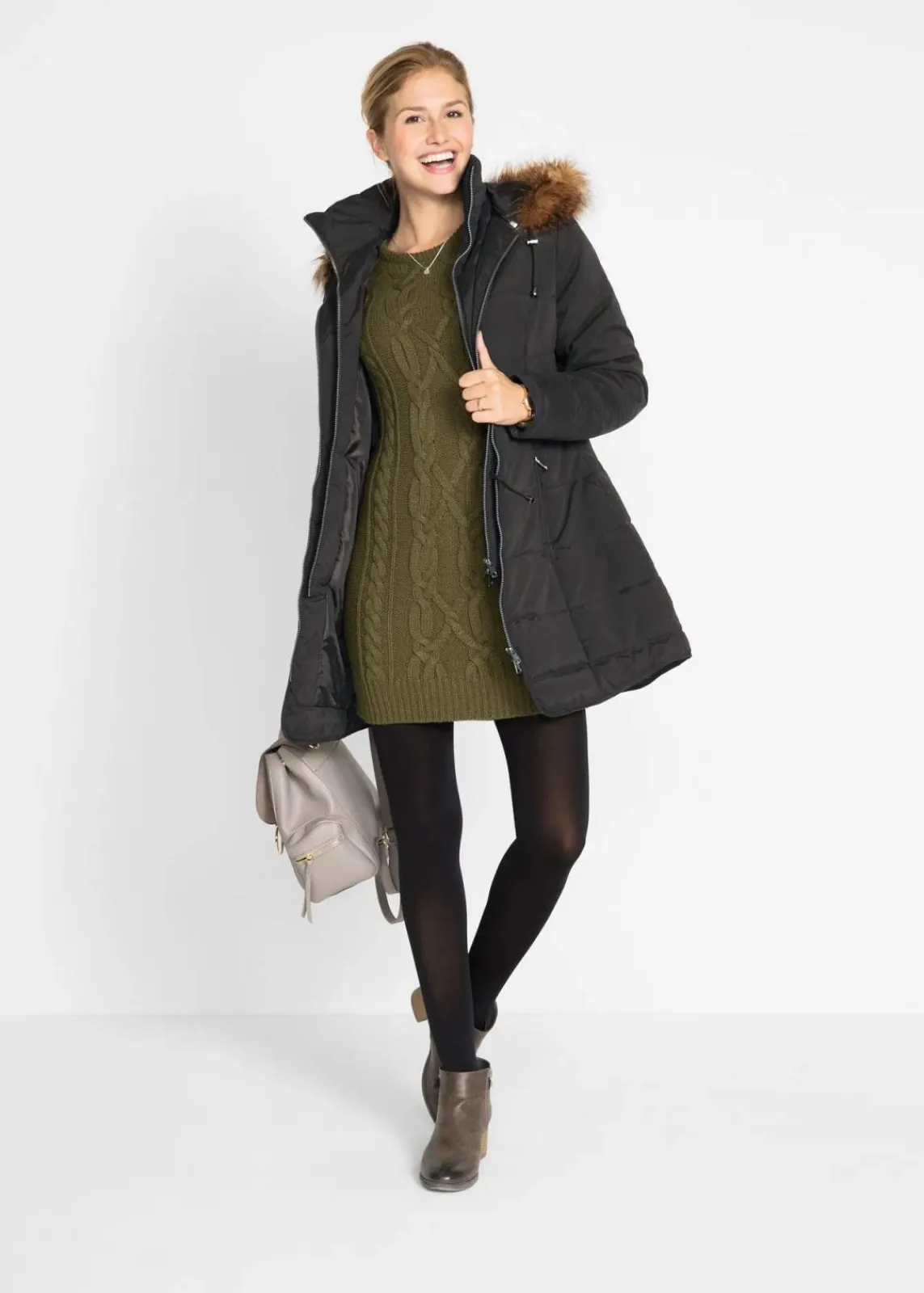 bonprix Bekleidung·Hosen|Jacken & Mäntel^Steppjacke mit Kapuze, gefüttert schwarz