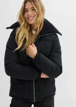 bonprix Bekleidung·Hosen|Jacken & Mäntel^Steppjacke mit Teddykragen schwarz