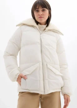bonprix Jacken & Mäntel|Bekleidung·Hosen^Steppjacke mit Teddykragen perlweiß