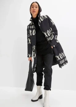 bonprix Bekleidung·Hosen|Jacken & Mäntel^Steppmantel bedruckt schwarz/natur bedruckt