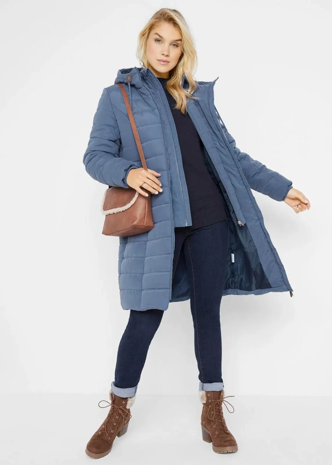 bonprix Jacken & Mäntel|Bekleidung·Hosen^Steppmantel, 2-in-1 Optik indigo