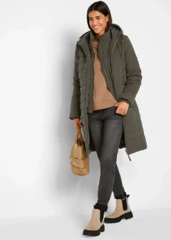 bonprix Jacken & Mäntel|Bekleidung·Hosen^Steppmantel, 2-in-1 Optik dunkeloliv