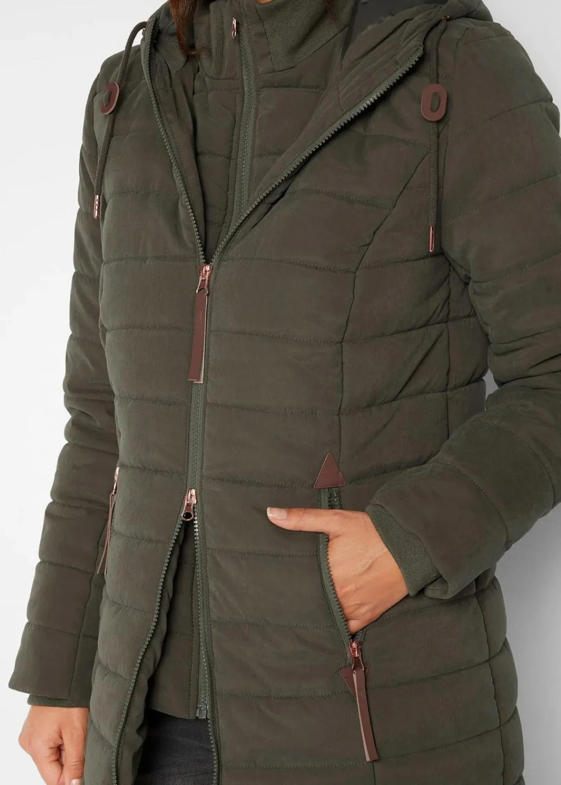 bonprix Jacken & Mäntel|Bekleidung·Hosen^Steppmantel, 2-in-1 Optik dunkeloliv