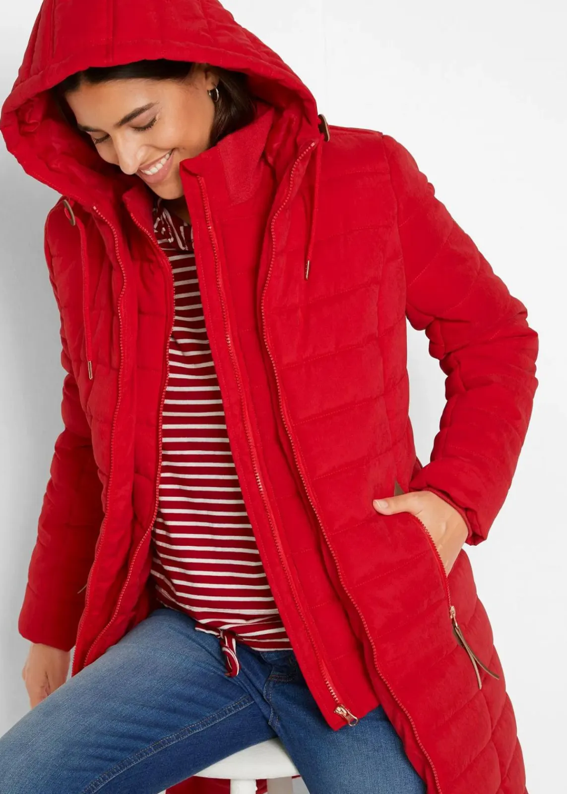 bonprix Bekleidung·Hosen|Jacken & Mäntel^Steppmantel, 2-in-1 Optik tiefrot