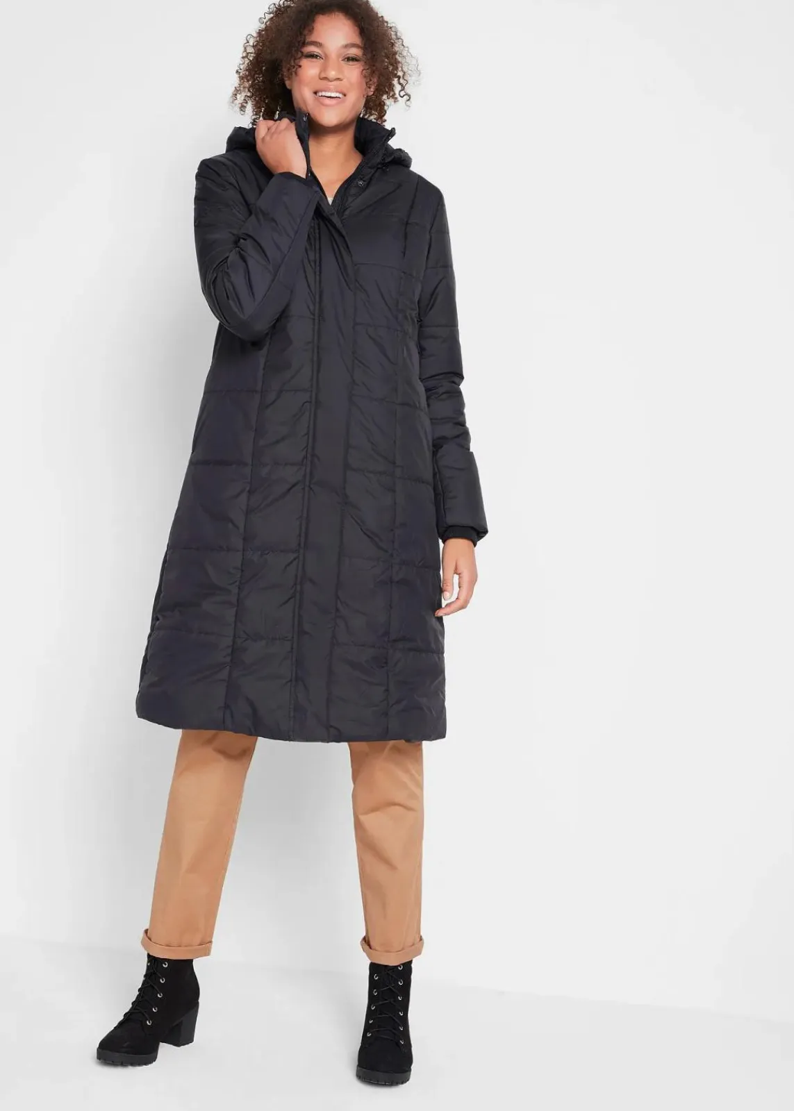 bonprix Jacken & Mäntel|Bekleidung·Hosen^Steppmantel mit abnehmbarer Kapuze schwarz
