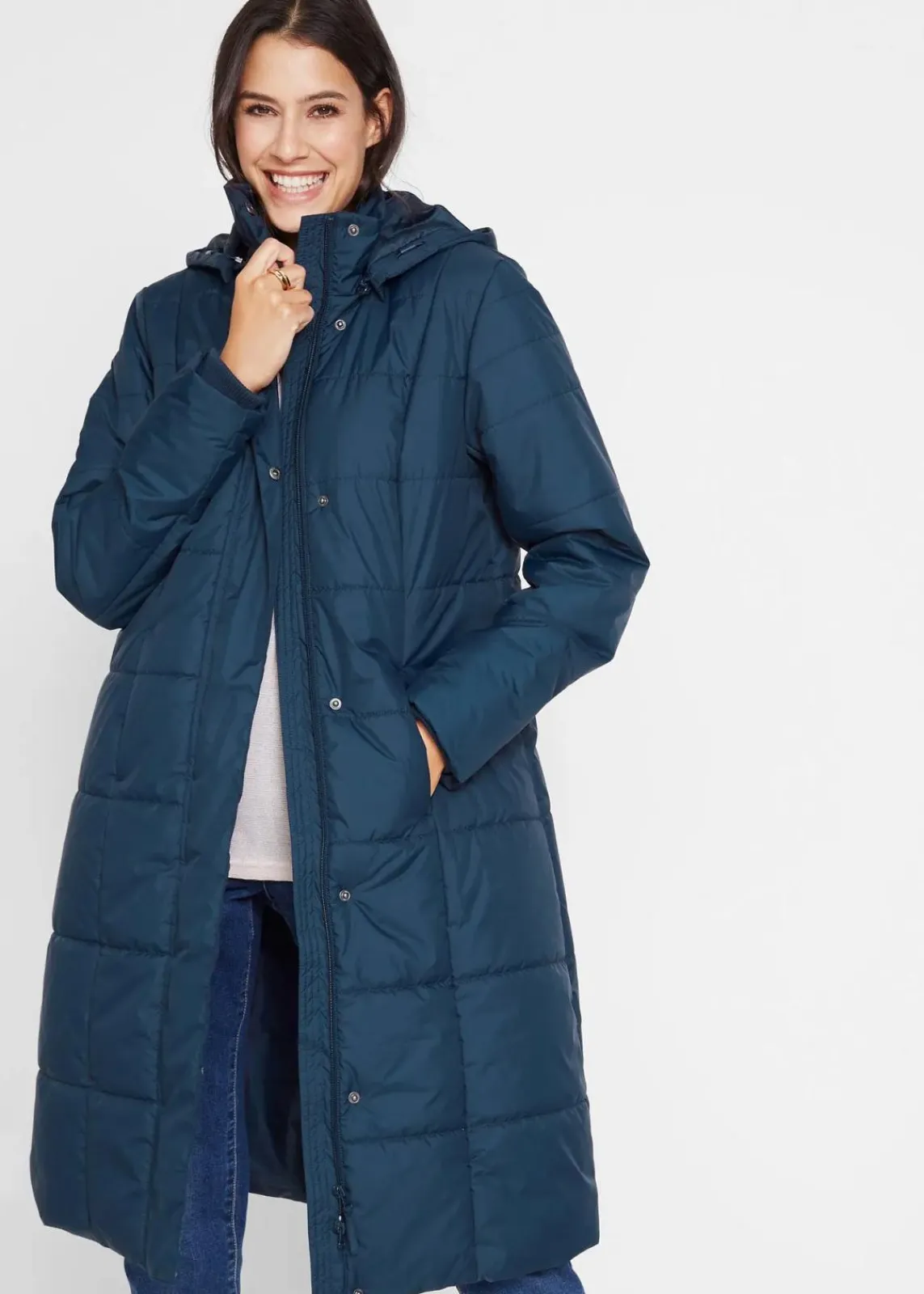 bonprix Jacken & Mäntel|Bekleidung·Hosen^Steppmantel mit abnehmbarer Kapuze dunkelblau