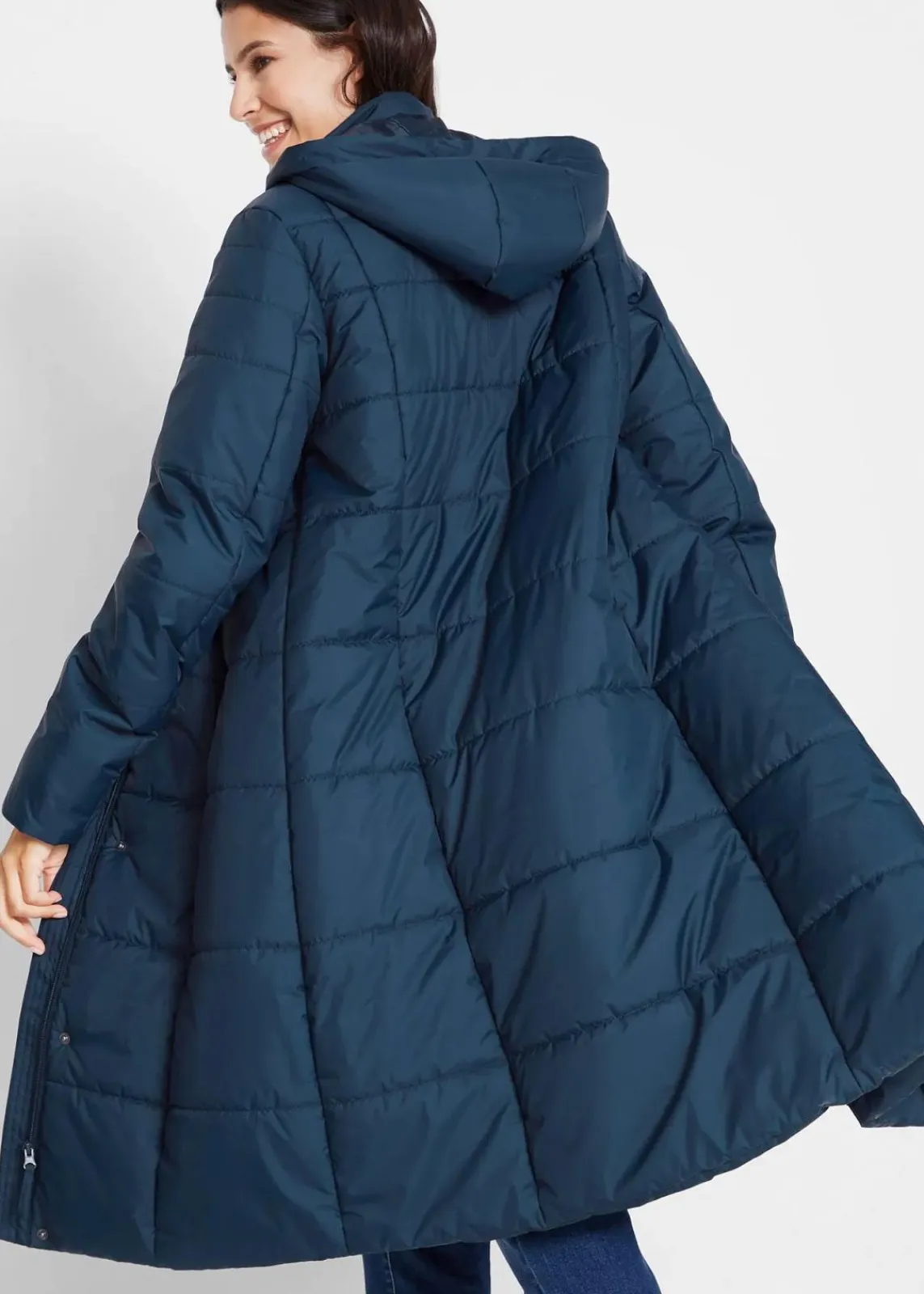 bonprix Jacken & Mäntel|Bekleidung·Hosen^Steppmantel mit abnehmbarer Kapuze dunkelblau
