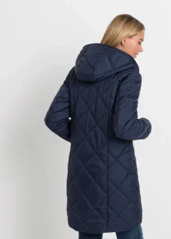 bonprix Jacken & Mäntel^Steppmantel mit Kapuze zweifarbig dunkelblau/dunkelrot