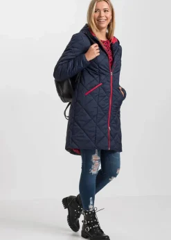 bonprix Jacken & Mäntel^Steppmantel mit Kapuze zweifarbig dunkelblau/dunkelrot