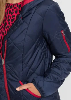 bonprix Jacken & Mäntel^Steppmantel mit Kapuze zweifarbig dunkelblau/dunkelrot