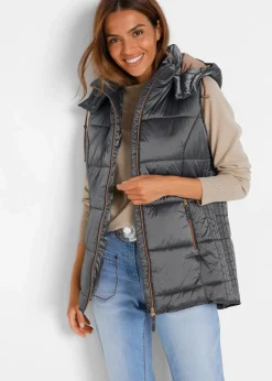 bonprix Bekleidung·Hosen|Jacken & Mäntel^Steppweste mit abnehmbarer Kapuze rauchgrau