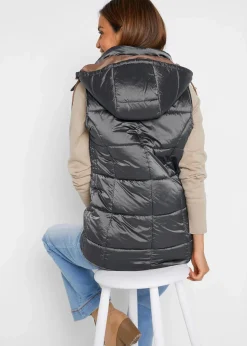 bonprix Bekleidung·Hosen|Jacken & Mäntel^Steppweste mit abnehmbarer Kapuze rauchgrau