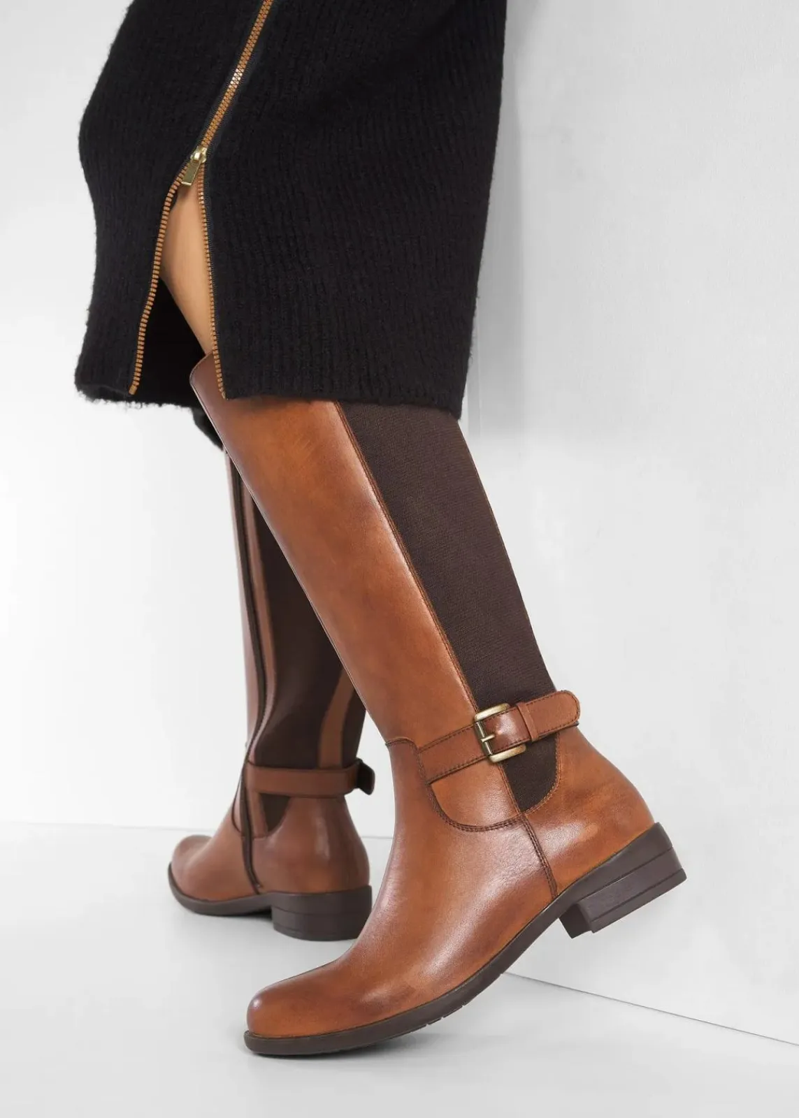bonprix Stiefel|Schuhe & Accessoires In Spezialgrößen·Elastischer Schaft^Stiefel aus Leder cognac