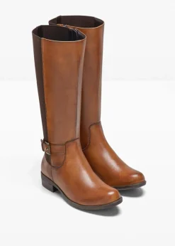 bonprix Stiefel|Schuhe & Accessoires In Spezialgrößen·Elastischer Schaft^Stiefel aus Leder cognac