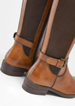 bonprix Stiefel|Schuhe & Accessoires In Spezialgrößen·Elastischer Schaft^Stiefel aus Leder cognac