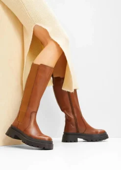 bonprix Stiefel|Schuhe & Accessoires In Spezialgrößen·Elastischer Schaft^Stiefel aus Leder cognac