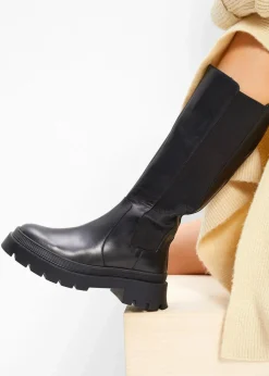 bonprix Stiefel|Schuhe & Accessoires In Spezialgrößen·Elastischer Schaft^Stiefel aus Leder schwarz