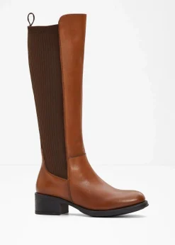 bonprix Gefütterte Winterschuhe|Stiefel^Stiefel aus Leder cognac