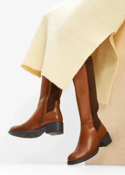 bonprix Gefütterte Winterschuhe|Stiefel^Stiefel aus Leder cognac