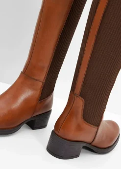 bonprix Gefütterte Winterschuhe|Stiefel^Stiefel aus Leder cognac