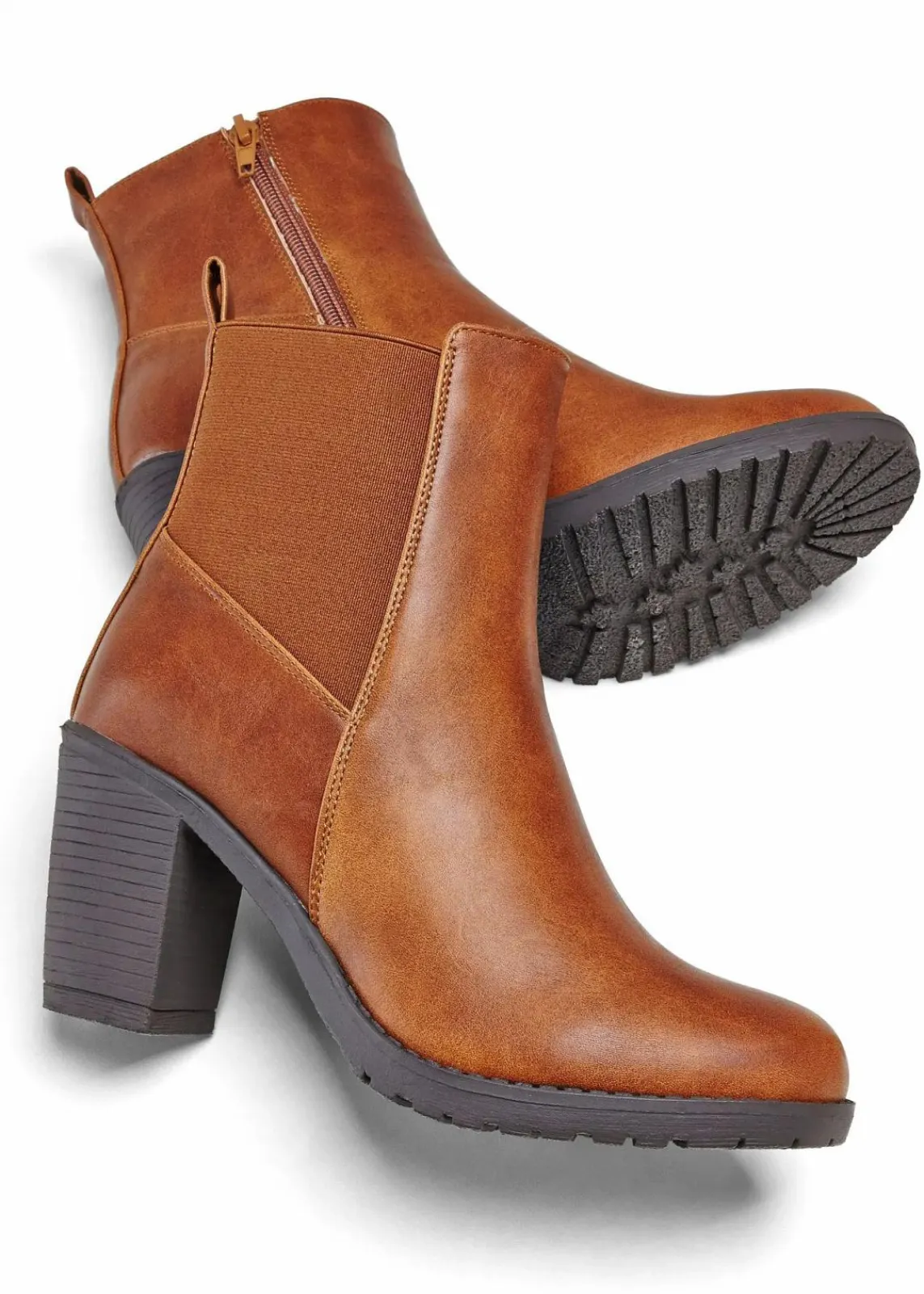 bonprix Stiefeletten|Schuhe & Accessoires In Spezialgrößen·Elastischer Schaft^Stiefeletten cognac