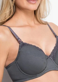 bonprix Umstandsmode|Nachhaltigere Materialien^Still BH mit Bügel mit Bio-Baumwolle (2er Pack) ecru/grau bedruckt + anthrazit