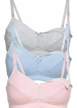 bonprix Große Cups D-H|Umstandsmode^Still BH ohne Bügel (3er Pack) mit Bio-Baumwolle ecrumelange + puderblau + zartrosa