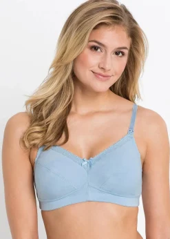 bonprix Große Cups D-H|Umstandsmode^Still BH ohne Bügel (3er Pack) mit Bio-Baumwolle ecrumelange + puderblau + zartrosa