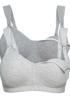 bonprix Umstandsmode|Nachhaltigere Materialien^Still BH ohne Bügel mit Bio-Baumwolle (2er Pack) hellgrau meliert + natur meliert