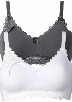 bonprix Große Cups D-H|Umstandsmode^Still BH ohne Bügel mit Bio-Baumwolle (2er Pack) anthrazit+ weiß