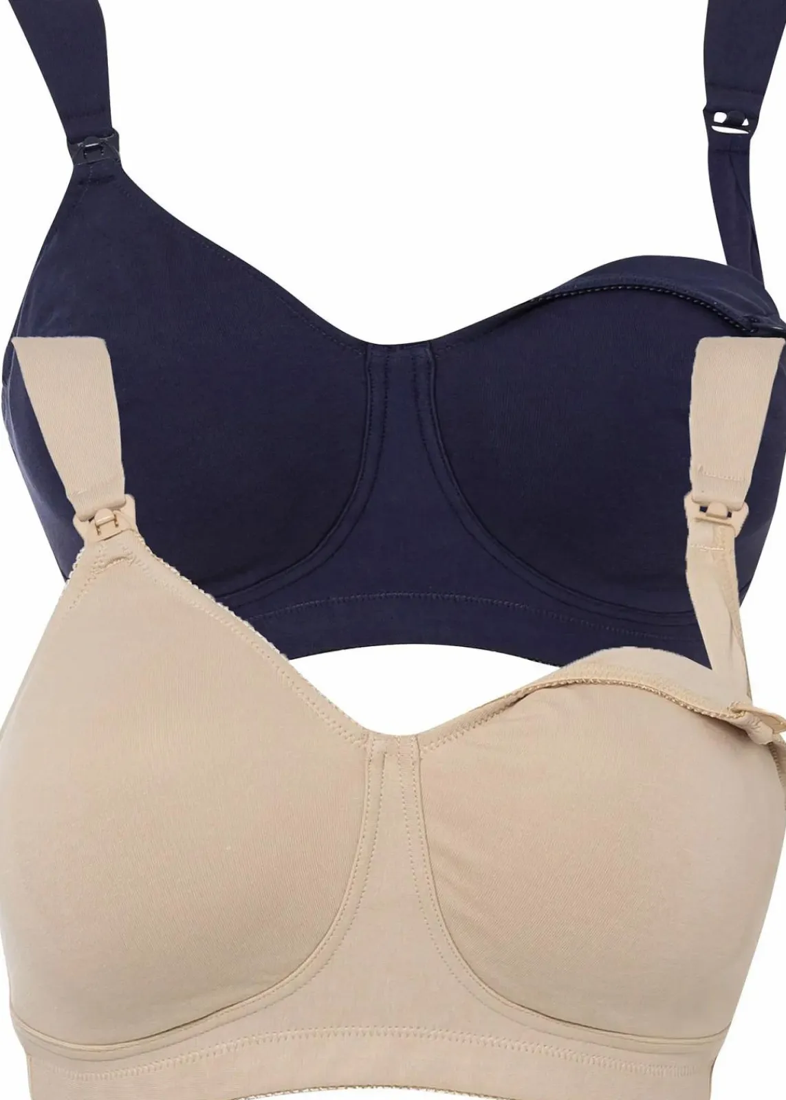 bonprix Umstandsmode|Nachhaltigere Materialien^Still BH ohne Bügel mit Bio-Baumwolle (2er Pack) dunkelblau + kreidebeige