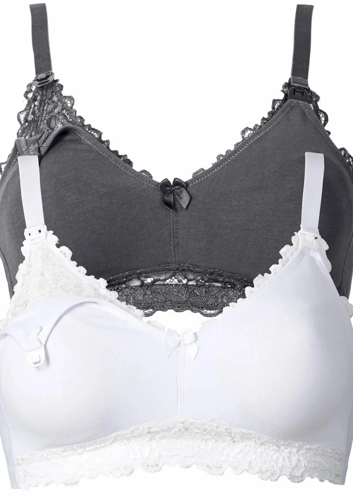 bonprix Große Cups D-H|Umstandsmode^Still BH ohne Bügel mit Bio-Baumwolle (2er Pack) anthrazit+ weiß