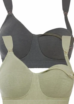 bonprix Umstandsmode|Nachhaltigere Materialien^Still BH ohne Bügel mit Bio-Baumwolle (2er Pack) graugrün + anthrazit