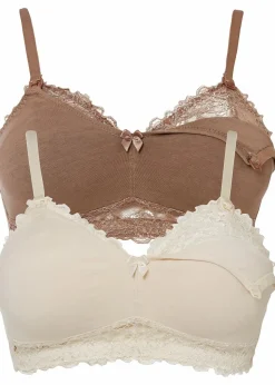 bonprix Wäsche·Still- & Umstandswäsche|Wäsche·Baumwollunterwäsche^Still BH ohne Bügel mit Bio-Baumwolle (2er Pack) creme + mattbraun