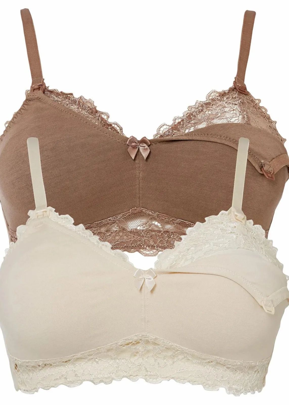 bonprix Große Cups D-H|Umstandsmode^Still BH ohne Bügel mit Bio-Baumwolle (2er Pack) creme + mattbraun