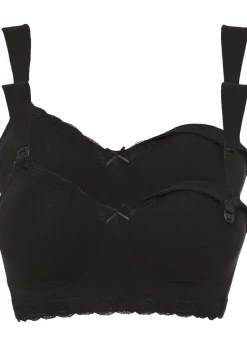 bonprix Wäsche·Baumwollunterwäsche|Wäsche·Große Cups D-H^Still-BH ohne Bügel mit Bio-Baumwolle (2er Pack) 2x schwarz