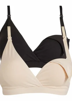 bonprix Wäsche·Still- & Umstandswäsche|Wäsche·Baumwollunterwäsche^Still-BH ohne Bügel mit Bio-Baumwolle (2er Pack) schwarz + kieselbeige