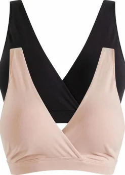 bonprix Wäsche·Still- & Umstandswäsche|Wäsche·Baumwollunterwäsche^Still-BH ohne Bügel mit Bio-Baumwolle (2er Pack) schwarz + mattbeige