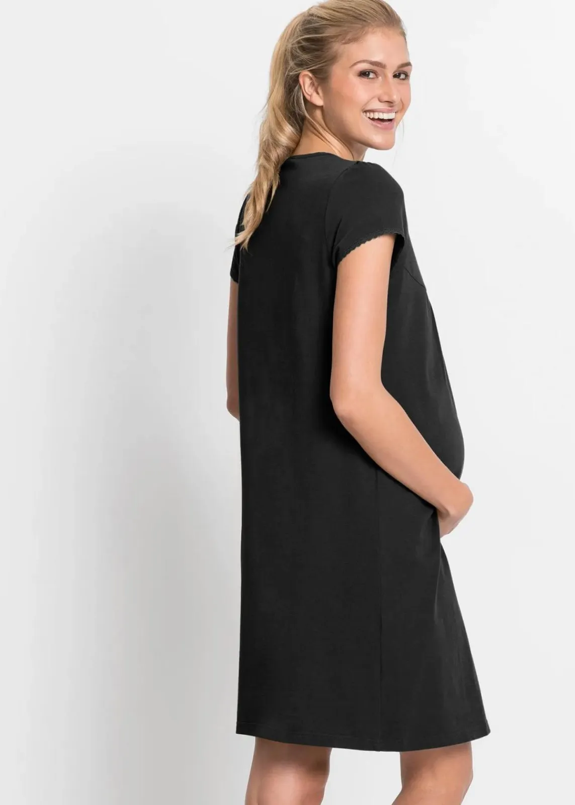bonprix Umstandsmode|Nachhaltigere Materialien^Still-Nachthemd mit Bio-Baumwolle schwarz