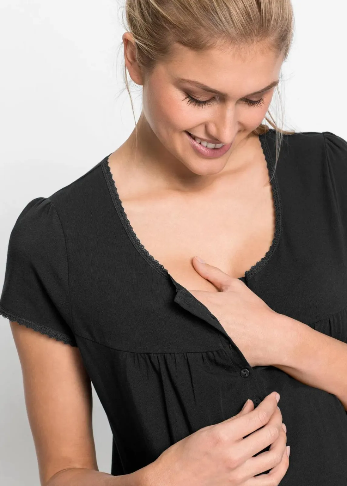 bonprix Umstandsmode|Nachhaltigere Materialien^Still-Nachthemd mit Bio-Baumwolle schwarz