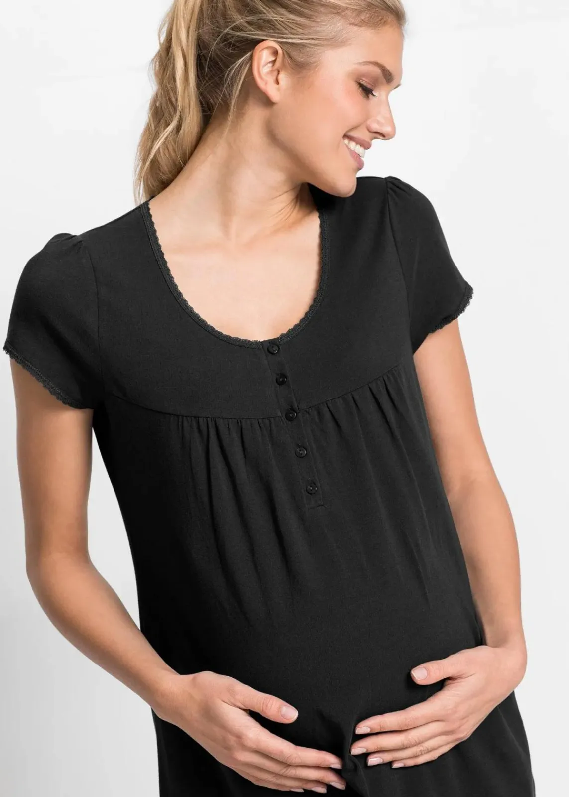 bonprix Umstandsmode|Nachhaltigere Materialien^Still-Nachthemd mit Bio-Baumwolle schwarz