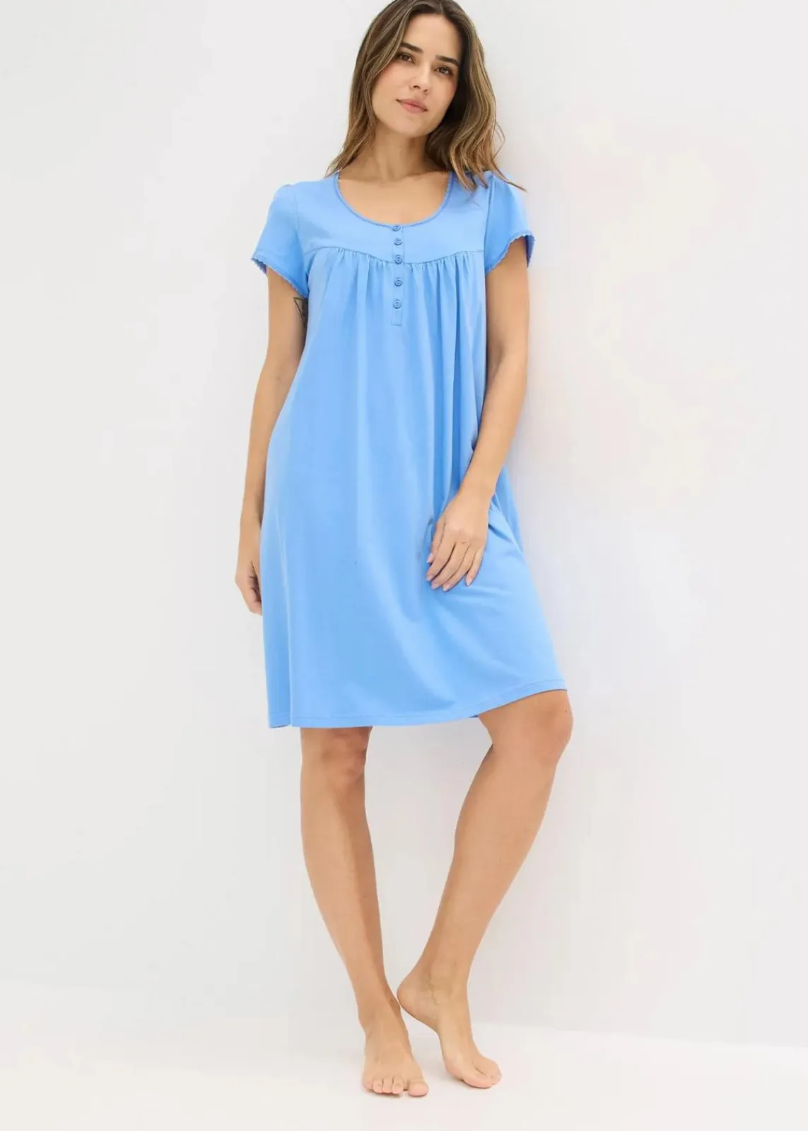 bonprix Wäsche·Basics|Wäsche·Still- & Umstandswäsche^Still-Nachthemd mit Bio-Baumwolle mittelblau