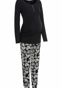 bonprix Wäsche·Still- & Umstandswäsche|Wäsche·Nachtwäsche^Still-Pyjama mit Bio-Baumwolle schwarz geblümt