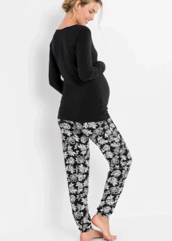 bonprix Wäsche·Still- & Umstandswäsche|Wäsche·Nachtwäsche^Still-Pyjama mit Bio-Baumwolle schwarz geblümt